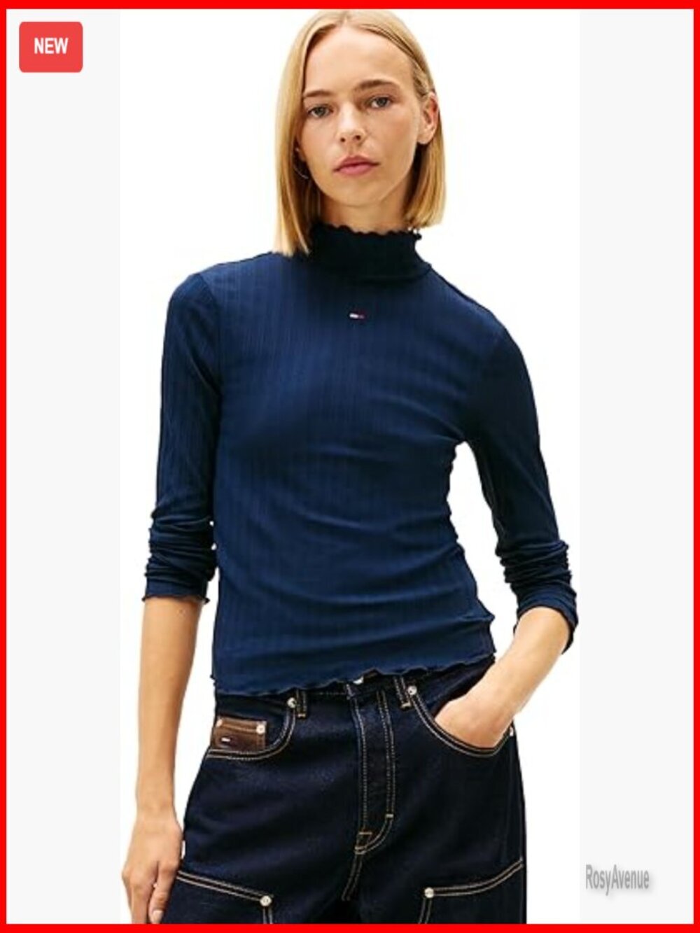 Long Sleeve Cotton Ribbed Graphic Tee Slim Fit Mock Neck